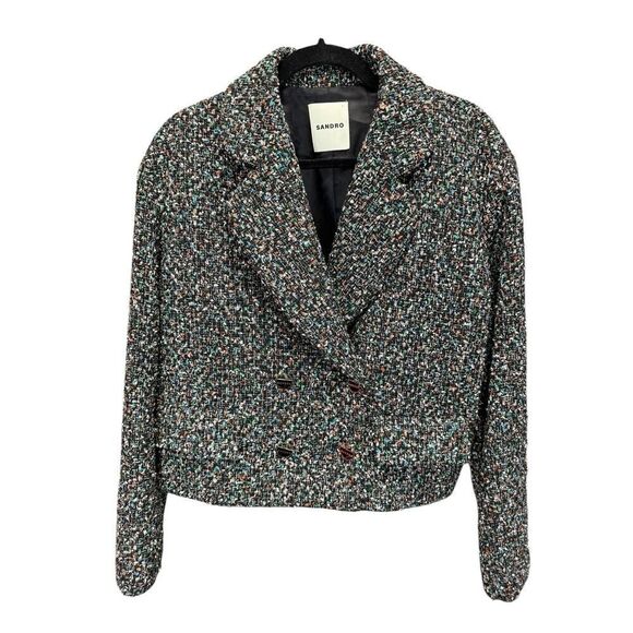 SANDRO PARIS ZAZIE SUIT BLAZER CROP TWEED SZ 40 ( US 8 ) - Picture 2 of 14